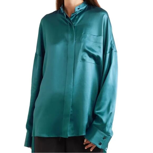 Haider Ackermann Silk Charmeuse Shirt in Turquoise Oversize FR 34 - Picture 13 of 13